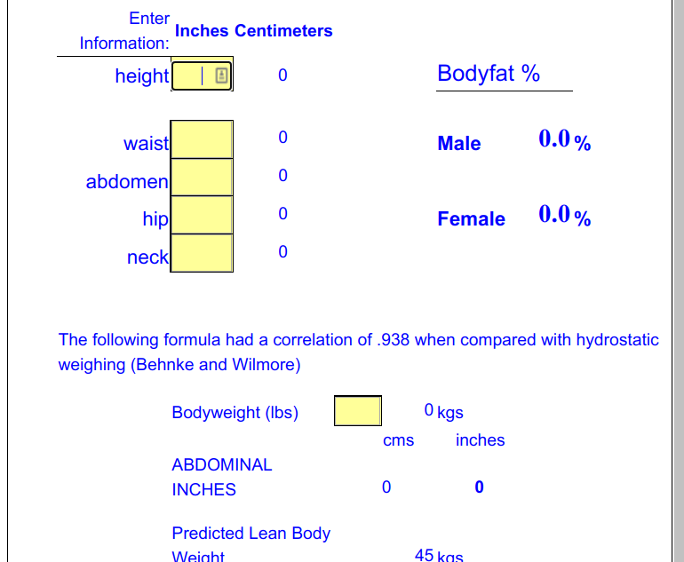 bodyfat prediction measurment form image
